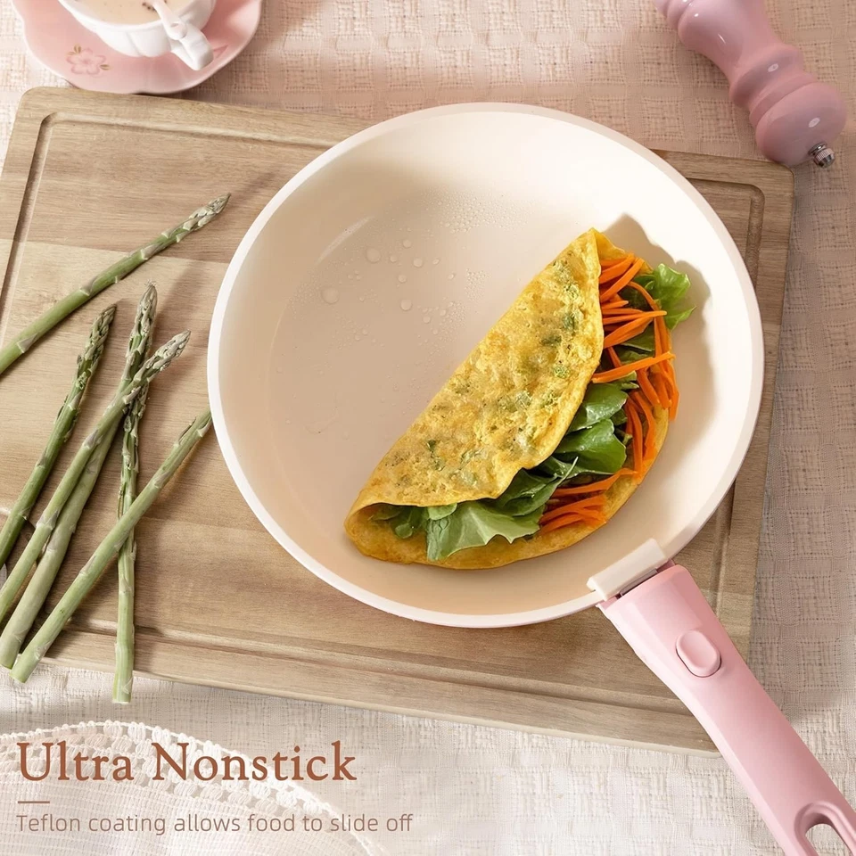 Наборы кухонной посуды Astercook с антипригарным покрытием 21 шт., розовые  - Изображение 3 из 4