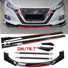 For Nissan Maxima Glossy Black Look Red Front Lip Chin Bumper Side Skirt
