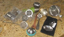 12 Tea infuser Aluminum ball & chain, stainless  Mesh & bag teaspoons lot