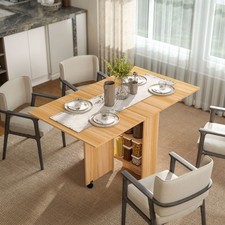 Folding Dining Table with Storage Shelf, Drop Leaf Table for Small Spaces, Teak