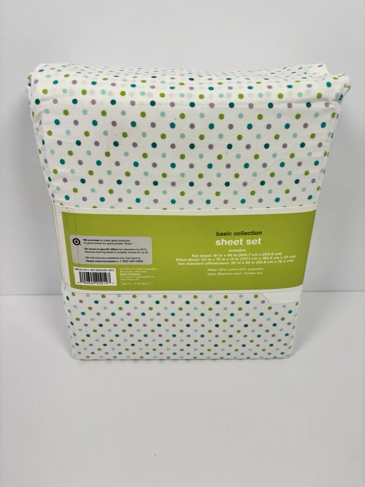 Полный комплект простыней Circo в горошек фиолетовый синий зеленый хлопок смесь полиэстера 225TC - Изображение 3 из 4