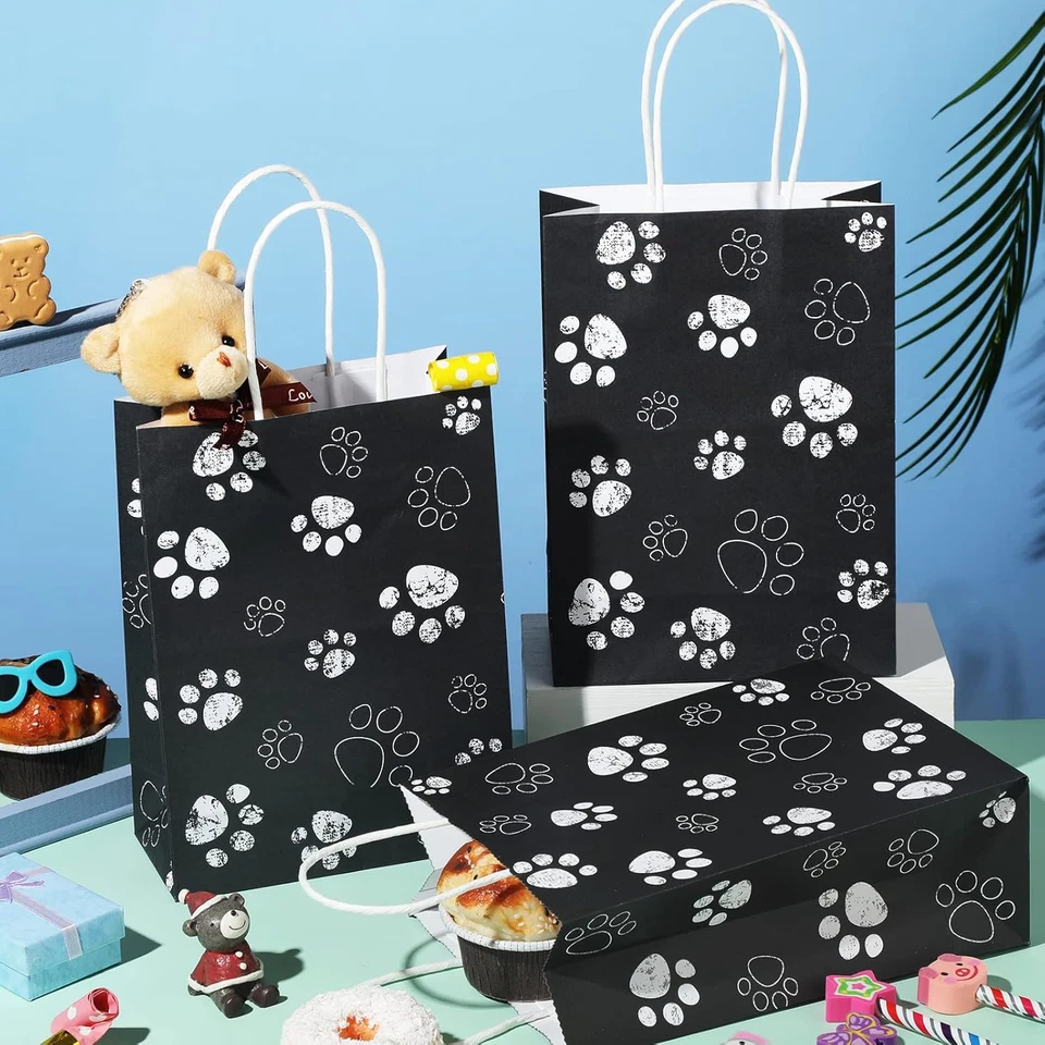 20 Piezas Bolsas de Regalo Pata de Perro Cachorro con Asas Giratorias de Papel, Papel de Regalo para Perros Pata Trea Foto 4 de 4