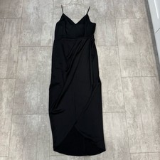 EXPRESS Slip Dress  V-Neck Spaghetti Straps Tulip Hem Black Sz 10 Satin Midi