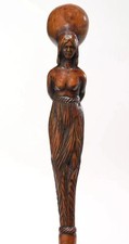 Wooden hand carved mermaid handle walking stick for men women walking cane