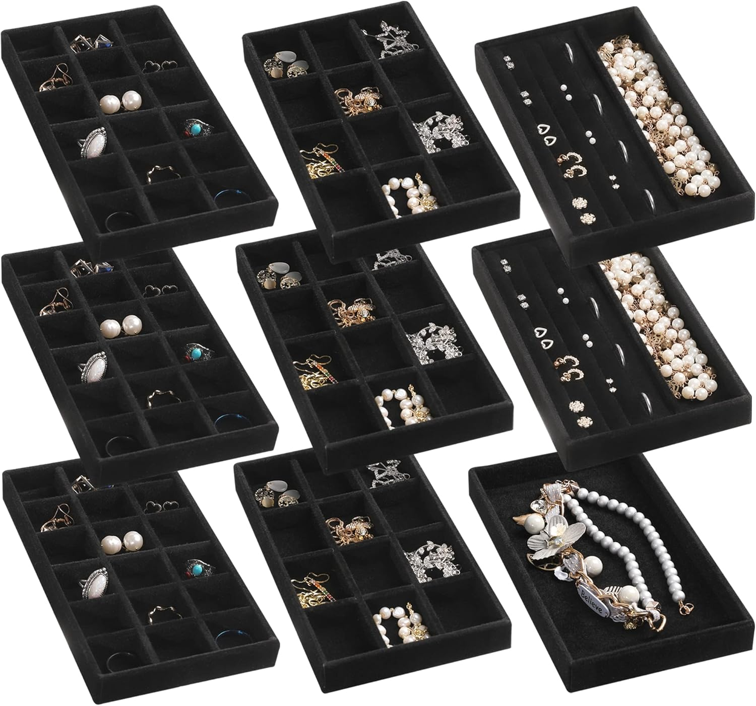 Stackable Velvet Jewelry Tray Organizer for Earrings and Drawerwork  -image