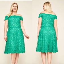 NWT Tadashi Shoji Elidi Off The Shoulder Lace Floral Green Dress SIZE 6 $508