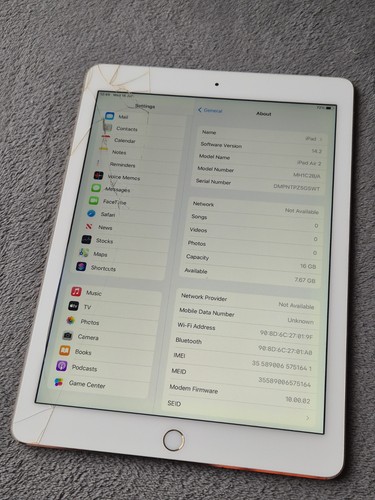 Apple iPad Air 2 - A1567 - 16GB - Gold -front glass Cracked! WORKING (Cellular) - Picture 11 of 11