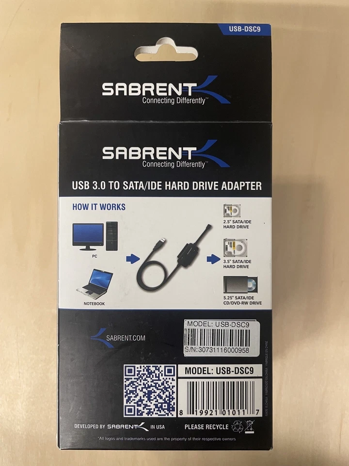 NEW IN BOX - Sabrent USB 3.0 to SATA/IDE 2.5/3.5" Hard Drive Adapter USB-DSC9 - Image 3 of 3