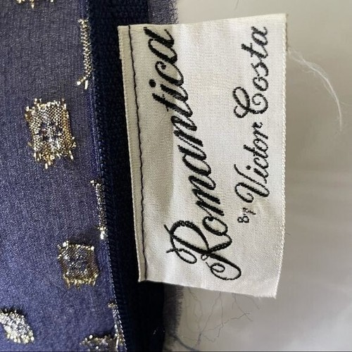Vintage romantica by victor costs blue dress roman glitter gold detail Renaissan - Picture 5 of 8