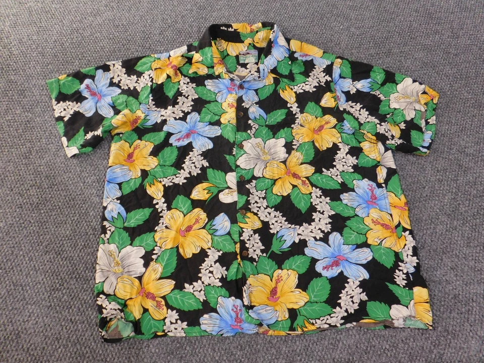 Camisa Reyn Spooner XL Hombre Verde Floral Hawaiano Hilado Rayón Abotonada Foto 4 de 4