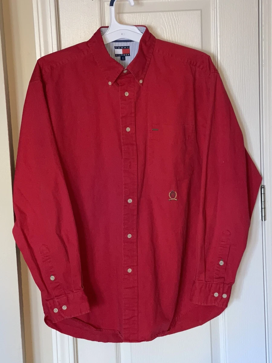 Vintage Tommy Hilfiger Shirt Men s Medium Button Down Red Embroidered Logo