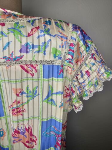 MOSAIC VINTAGE DRESS, POLY GEORGETTE, PLEATED GODETS, GORGEOUS PRINT SIZE M - Picture 10 of 15