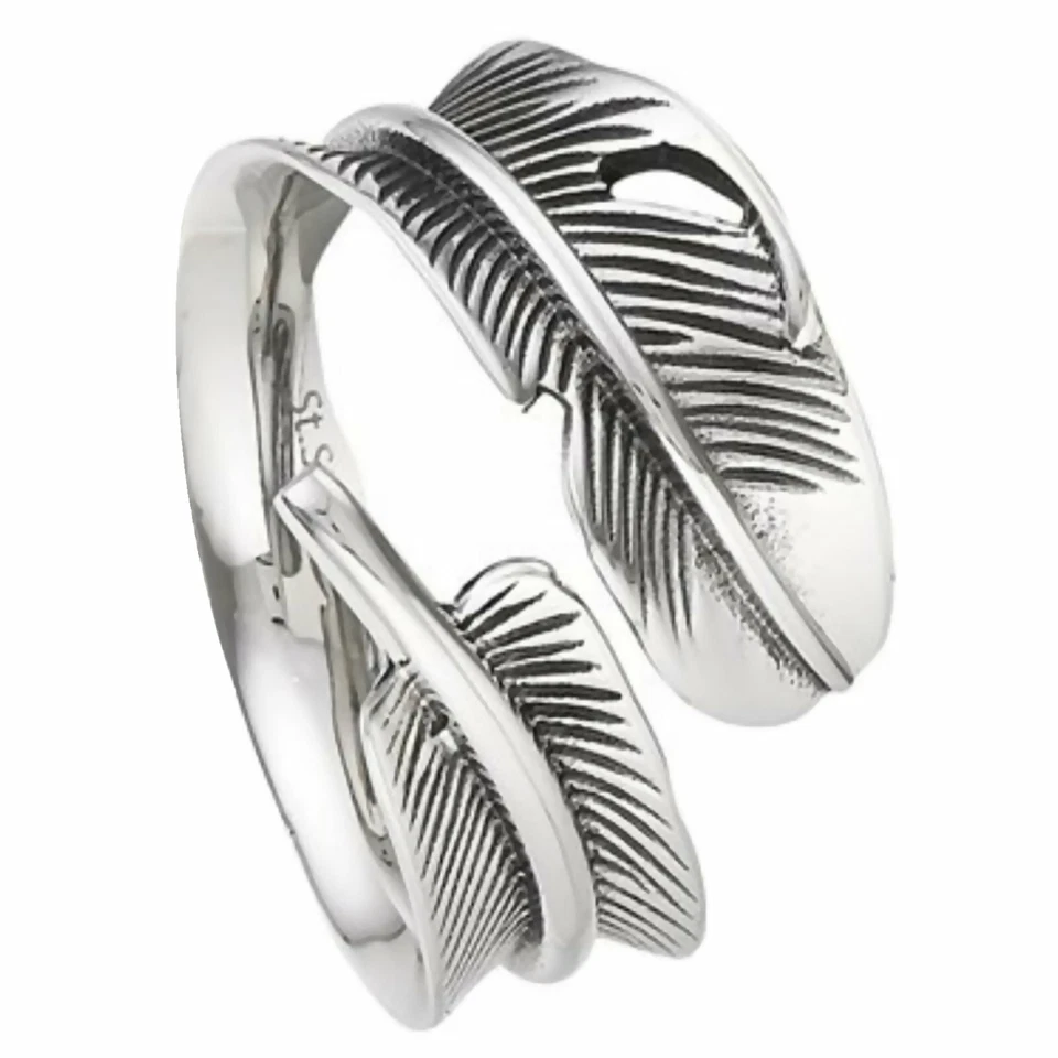 Mujer Estilo Boho Pluma Pulgar Anillo Acero Inoxidable Moda Banda Tallas 8-13 Foto 3 de 4