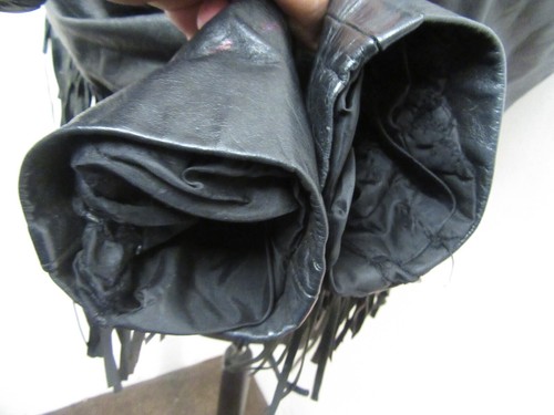 VINTAGE 80'S LA ROCKA LEATHER FRINGED MOTORCYCLE JACKET SIZE UKM, TASSELS, STUDS - Picture 14 of 17