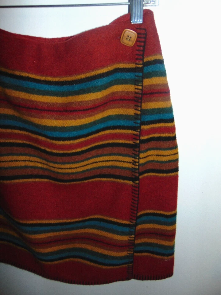 "Minifalda envolvente de lana azteca Express de colección años 90 roja azul M 26"" cintura" Foto 3 de 4