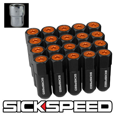 SICKSPEED 20 PC BLACK/ORANGE CAPS ALUMINUM 60MM LOCKING LUG NUTS 12X1.5 N17