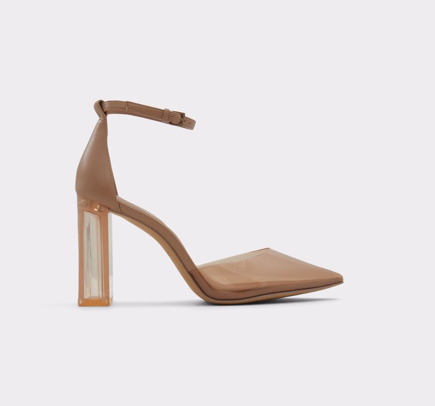 Aldo Shoes Translucent Beige Strappy Block Heel Pointed Toe