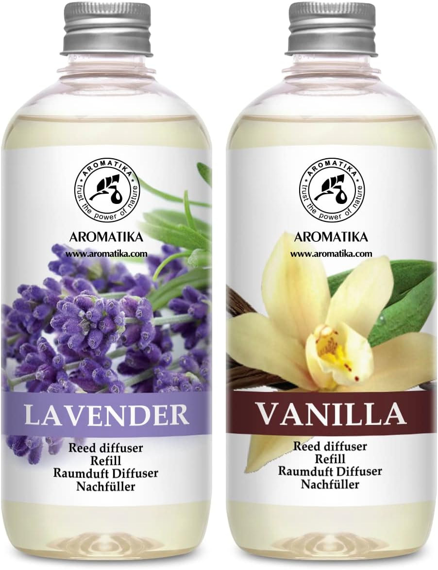 Reed Diffuser Refill Set Vanilla & Lavender with Lavender Essential Oil 34 Fl Oz