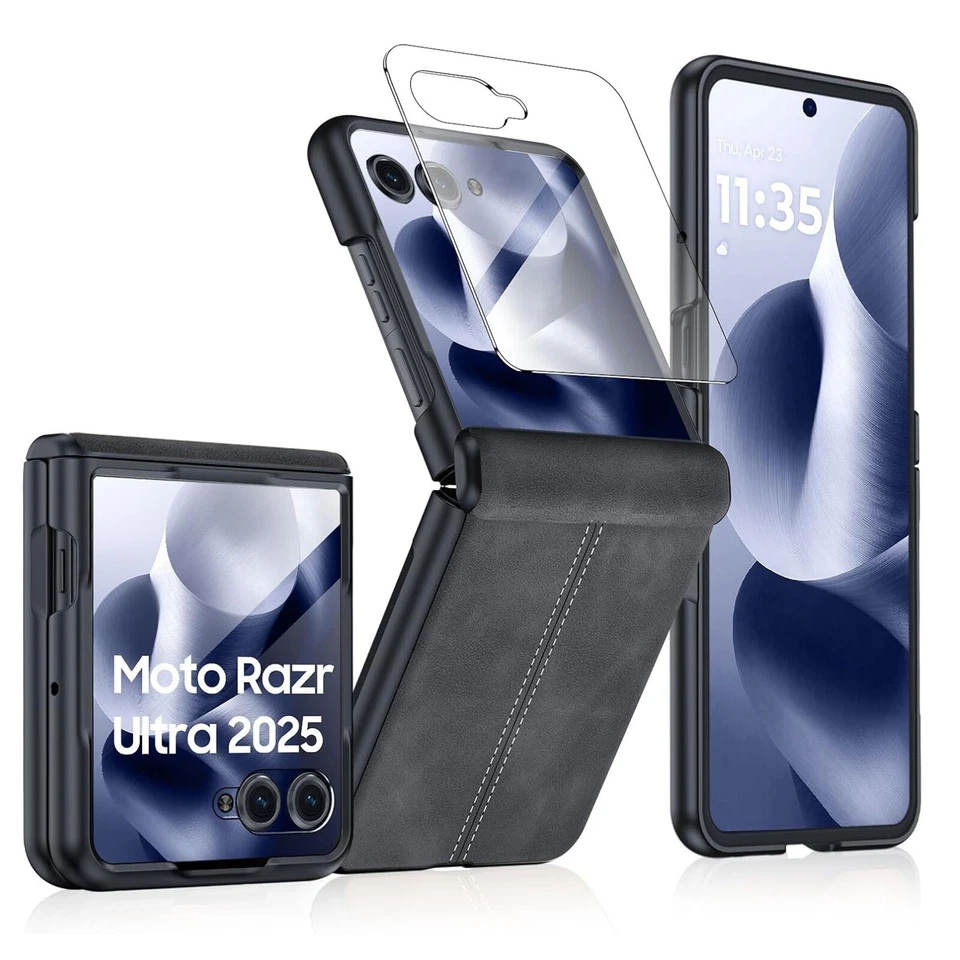 For Motorola Moto Razr Ultra 2025/Razr+ 2024 Hinge Protection Leather+PC Case