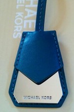 MICHAEL KORS SILVER MK LOGO CHARM / LUXE TEAL BLUE LEATHER STRAP HANDBAG FOB