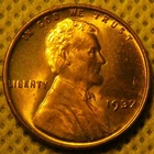 Uncirculated red and brown 1937 Lincoln Wheat Cent.