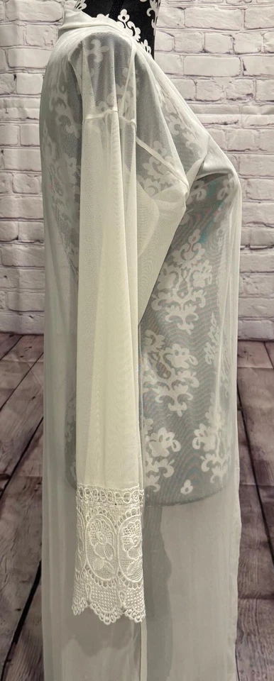 BOOHOO Mujer Marfil Bordado Transparente Bordes de Encaje Frente Abierto Playa Kimono S Foto 4 de 4