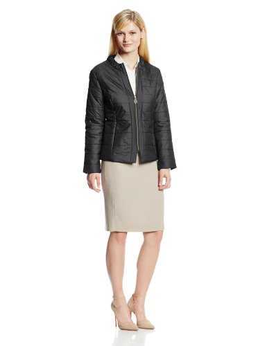 T Tahari Women's Lightweight Quilted Jacket w/Feminine Ruching at Neck Black XL - Picture 2 of 11