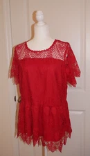 Lane Bryant Red Lace Womens Plus Size 18 Short Sleeve Sheath Top Shirt Blouse