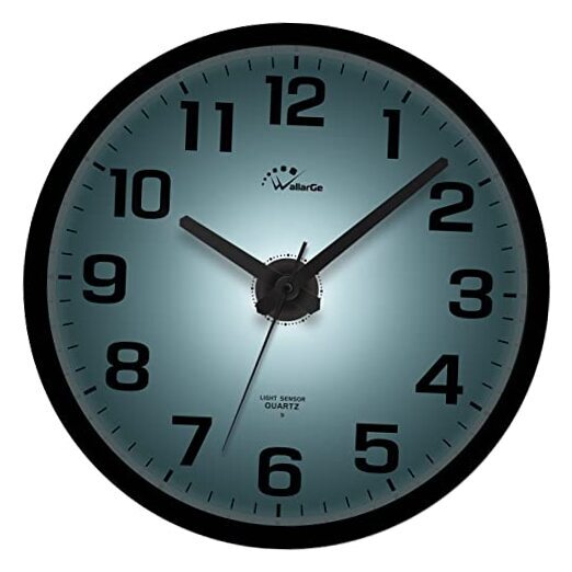 12-Inch Black LED Night Light Wall Clock for Bedroom – Silent and Bright