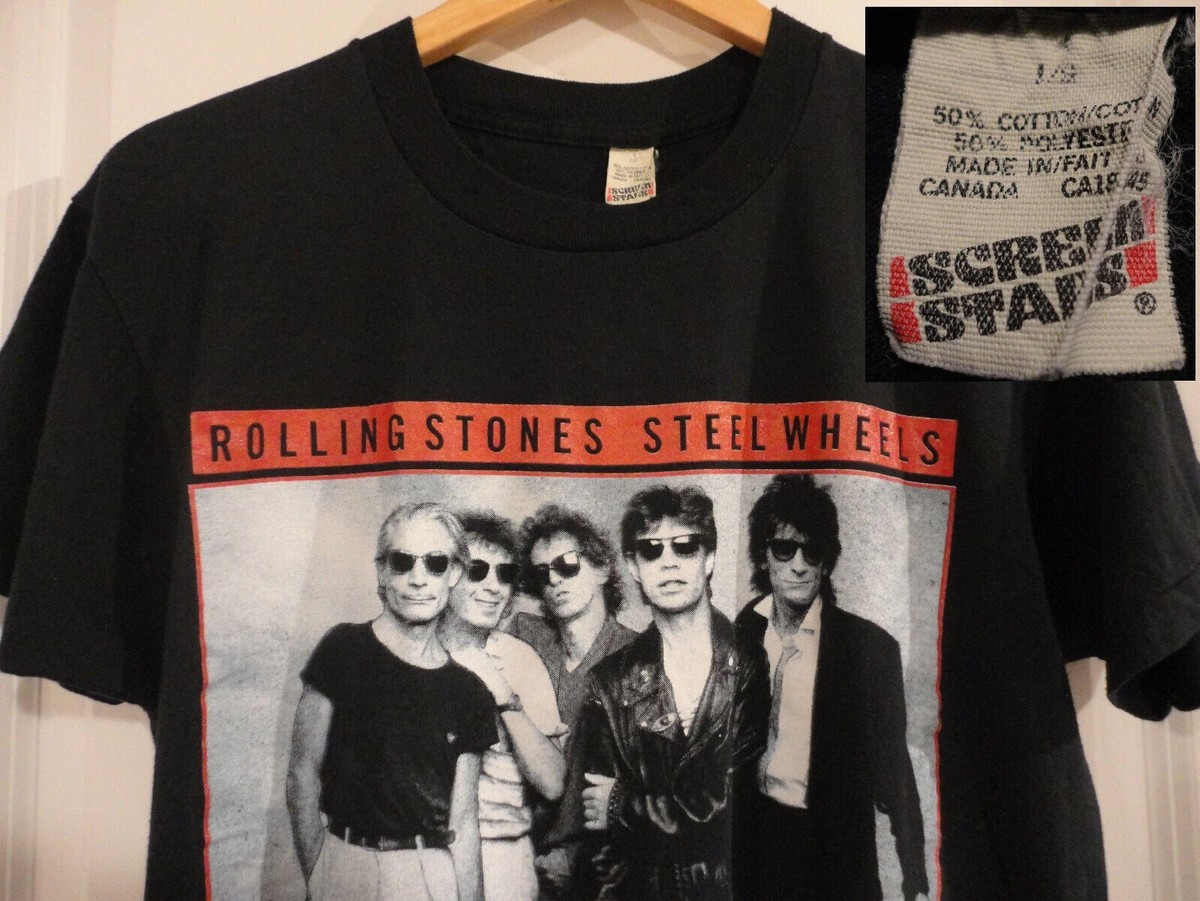 【80's】 ROLLING STONES steel wheel tour T 80s ROLLING STONES STEEL WHEELS TOUR 1989 50/50 Screen Stars