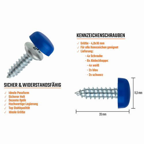 Nummernschild Schrauben Kappen Set 4,8x16mm Kennzeichen Schrauben - Picture 3 of 8