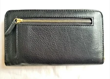 FOSSIL Black Genuine Leather Zip Around 7” x 4” Wallet *EXCELLENT*