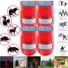 4X Solar Alarm LED Light Solar Strobe Wireless Motion Sensor Detector Outdoor