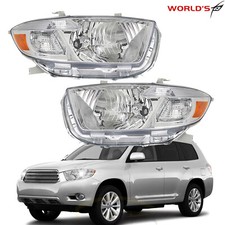 Pair Headlights For Toyota Highlander 2008 2009 2010 Chrome Housing Halogen Type
