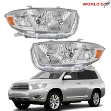 Pair Headlights For Toyota Highlander 2008 2009 2010 Chrome Housing Halogen Type