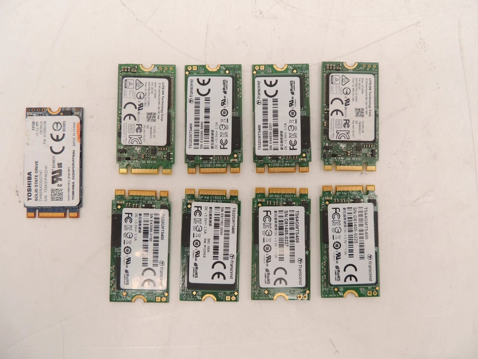 Lot of 9 Assorted Transcend Toshiba Lite-On 64GB 32GB M.2 Sata SSD Drive - Image 2 of 3