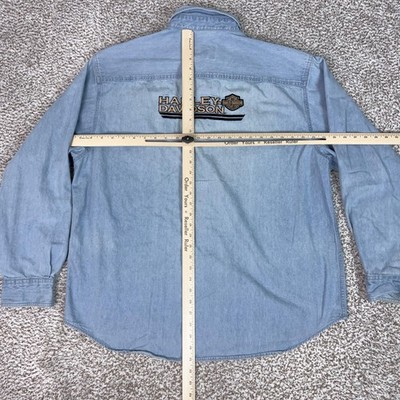 Harley Davidson Shirt Mens XL Blue Denim Long Sleeve Button Biker