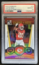 2024 Panini Donruss Justin Reid Champ is Here Holo #/100 Chiefs PSA 10 GEM MINT