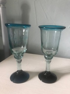 Two Hand Blown Glass Mexican Wine Glasses