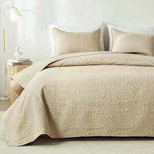 Queen Quilt Bedding Set,Beige Ultrasonic Full/Queen Quilt Set,Lightweight Soft