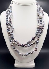 Long Freshwater Pearl Beaded Strand Necklace Gray / Brown Multicolor 68  