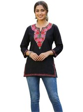 Kashmiri Aari Embroidery Straight Women's Woolen Short Kurti, Indian Women Tunic
