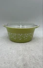 Pyrex 474-B Olive Green Floral Kitchenware Round Casserole Dish With Lid