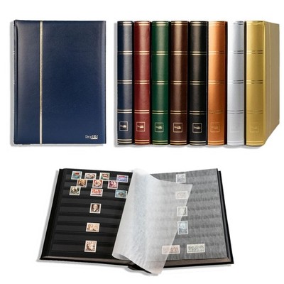 Prophila Stamp Album Stockbook 60 Black Sides, Leatherette Padded Blue Cover