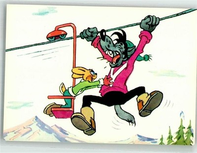 38151643 - signed Rusakov Rabbit Tickles A Wolf On A High Rope Humour Animals