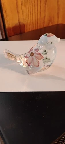 Vintage Fenton Iridescent Glass Bird Figurine - Hand Painted & Signed
