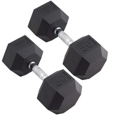 Body Sport Rubber Encased Hex Dumbbell Weight –  Exercises – 50 lb Pair