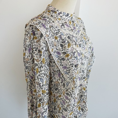 Witchery Blouse Size 14 Floral Print Lace Trim Blouson Long Sleeve 100% Cotton - Picture 11 of 21