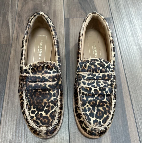 GOLDEN GOOSE Mocassini ballerine Gol Goose Jerry Leopard Penny taglia 40 10 capelli di vitello NUOVI $420