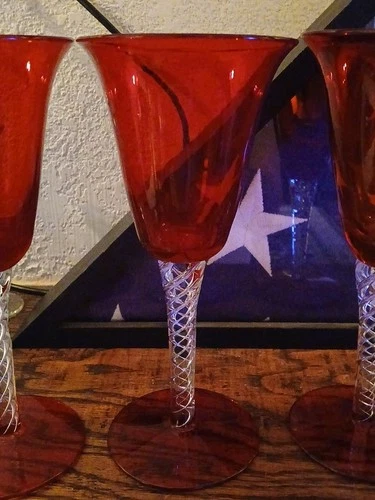 Blenko Air Twist Ruby red glass goblets set of five